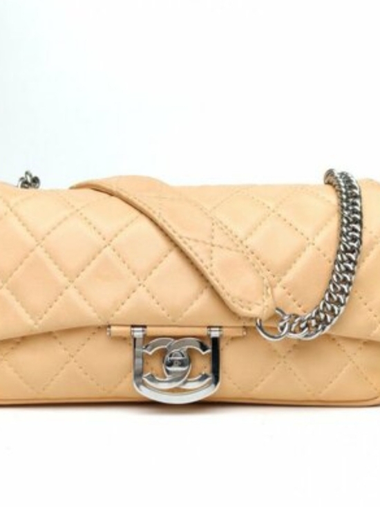 CHANEL Handbags - CHANEL Quilted Lambskin Shoulder Bag in Beige-Tan with Silver Hardware